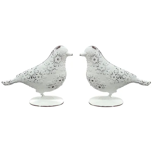 2er Set Dekovogel Metall weiß Dekofigur Vogel Deko Figur Dekotier Tischdeko