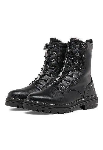 MUSTANG Damen Stiefelette gefüttert Schwarz EU 38 - Wanderschuhe mit warmem Futter und praktischem Reißverschluss, ideal für kalte Tage und stilvolle Abenteuer.