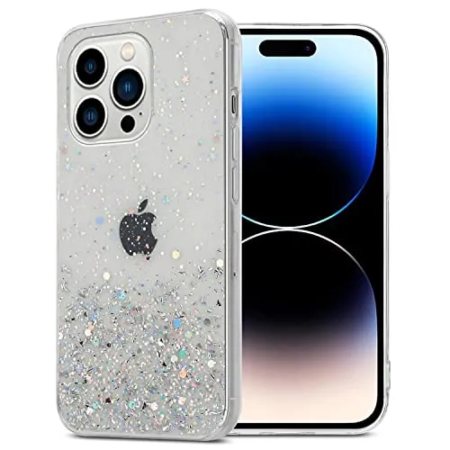 Cadorabo Hülle kompatibel mit Apple iPhone 14 PRO Rundumschutz TPU Silikon Case Mädchen Glitzer Strass Design Slim Kratzfest Weiche Gummi Bling Schutzhülle für Apple iPhone 14 PRO in Transparent
