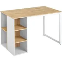 Costway Schreibtisch mit 5 Fächern & Metallrahmen – Natur & Weiß