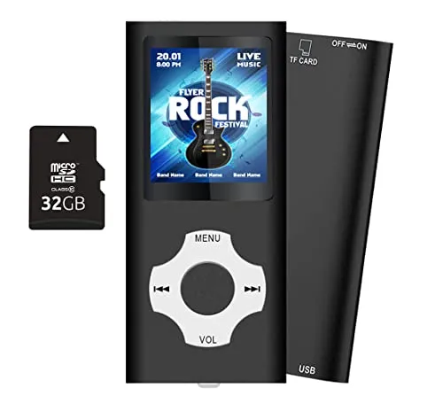 Tabmart MP3 MP4 Musik Player Inklusiv 32GB MicroSD Unterstützung Audio Player Media Player 1,81 Zoll Farbdisplay FM Radio E-Books Lange Akkulaufzeit Musik Player Schwarz