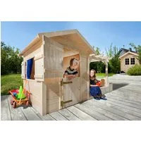 Weka Spielhaus Drachenhöhle Tabaluga - Spielhaus für Kinder mit Sandkasten und Pergola, ideal für kreative Spielstunden im Freien. Das naturbelassene Holz lässt sich individuell gestalten und sorgt für sicheren Spielspaß.