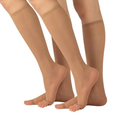 Produktbild CALZITALY 2 Paar Zehenfreie Kniestrümpfe | Elegante Damenstrümpfe für Peep Toe