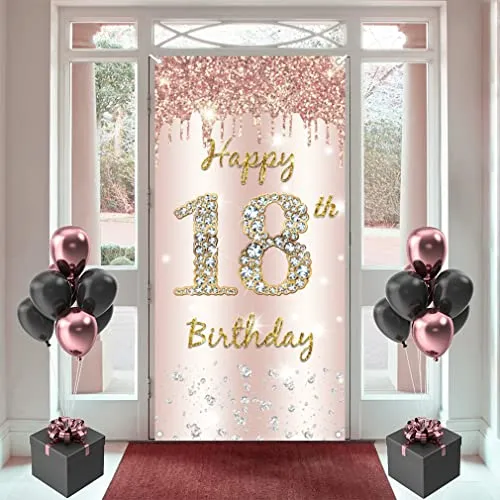 18. Geburtstag Mädchen Deko, Happy 18th Birthday Door Banner Roségold, 18. Geburtsta g Stoff Schild Plakat Türdekoration, 18. Geburtstag Hintergrund Banner, Geburtstagsfeier Willkommensschild