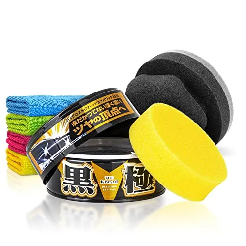 Soft99 The Kiwami Dark Hartwachs (200g) Auto Wachs Versiegelung Set - Langzeitschutz (3 M.) für extremen Glanz - Für schwarze & dunkle Lacke - Lackversiegelung, Langzeitversiegelung | 7-teilig