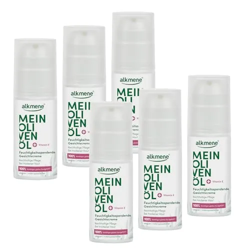 alkmene Gesichtscreme für trockene Haut 50 ml - 100% glattes Hautgefühl mit Olivenöl - Tagespflege für trockene Haut - Mit 100% veganem Olivenöl, das intensiv Feuchtigkeit spendet und Spannungsgefühle lindert. Dermatologisch getestet und klimaneutral hergestellt.