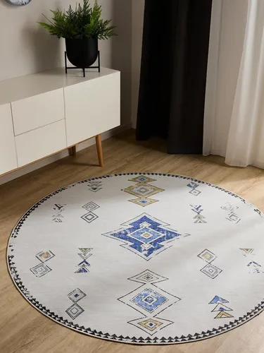 benuta Basic Waschbarer Teppich George - Beige/Multicolor Rund 120 cm - Teppich im modernen Ethno-Style, pflegeleicht und maschinenwaschbar bei 30°C – ideal für Haushalte mit Kindern und Haustieren.