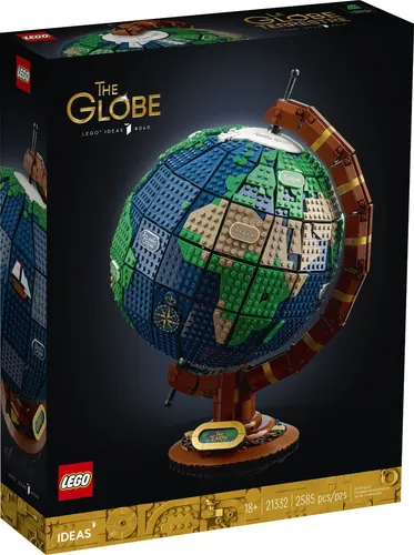 Ideas 21332 Globus - LEGO Ideas Modell im Retro-Look, authentische Drehbewegung und im Dunkeln leuchtende Kontinente für kreative Geografie-Fans