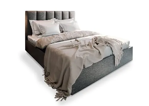 Masseno Polsterbett Lure 140x200 cm, Doppelbett, Bettkasten, Stauraum, Lattenrost Und Kopfteil - Grau, SAWANA 05