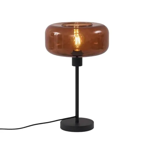 QAZQA Retro Tischleuchte Schwarz mit Bronzeglas - Bizle - Elegante Tischleuchte im Retro-Stil mit Bronzeglas, ideal für eine gemütliche Atmosphäre in jedem Raum. Dimmbar für individuelle Lichtgestaltung und perfekt für Wohnzimmer, Büro oder Esszimmer.