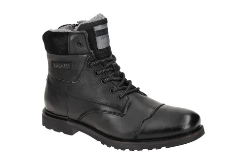 Bugatti Stiefelette Vittore - Schwarz - 43 - Elegante Herrenstiefelette von Bugatti aus hochwertigem Glattleder und Velourleder. Warm gefüttert für Komfort, mit praktischer Schnürung und Reißverschluss. Ideal für stilvolle Auftritte im Alltag.
