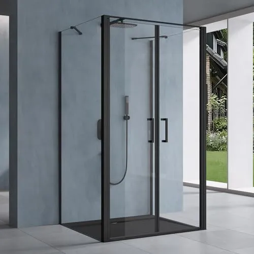 doporro Duschkabine U-Form 80x90x80cm - Elegante Duschabtrennung in U-Form mit 2 Drehtüren aus ESG-Sicherheitsglas, beidseitiger NANO-Beschichtung und reibungslosen Hebe- und Senkmechanismus für komfortable Nutzung.