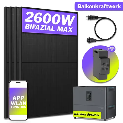 2000W Balkonkraftwerk Bifazial Marstek Jupiter C Plus - Solarmodule für Heim und Garten, wartungsfrei und korrosionsbeständig mit 4x500Wp Leistung für nachhaltige Energieerzeugung.
