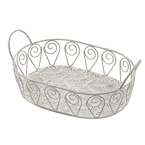 Mojawo Deko Metallschale Obstschale Metallkorb Tischdeko Obstkorb Schale Korb Metall oval L37xB23xH14cm Antik Weiß
