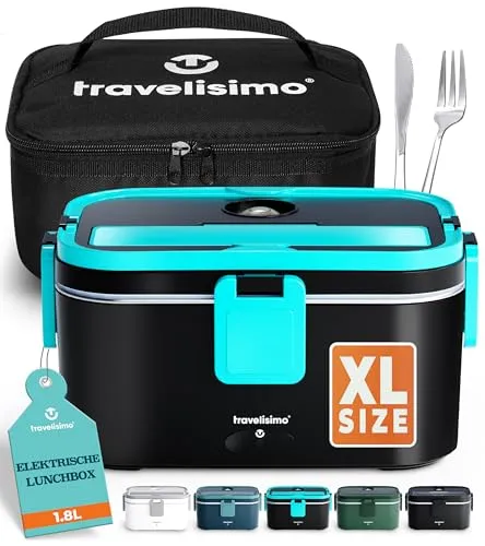 TRAVELISIMO XXL Elektrische Lunchbox Extra groß 1,8L Electric Lunch Box 80W, Heat Box 3-in-1 box zum Essen Aufwärmen 12V/24V/220V, für Arbeit Auto Lkw Lunchbox Elektrisch & Lunchbox Mit Wärmefunktion