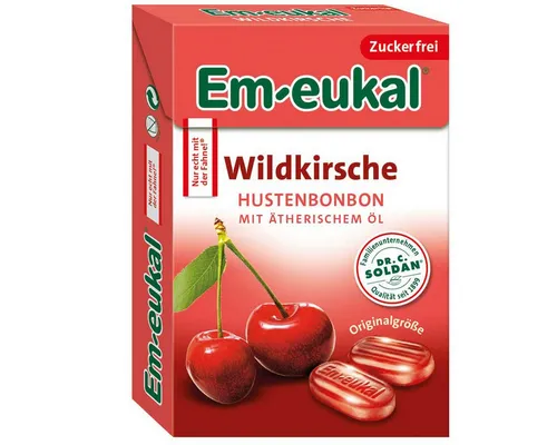 Em-eukal Süßigkeit, Em eukal Box Wildkirsche Hustenbonbon Ätherische Öle zuckerfrei 50g