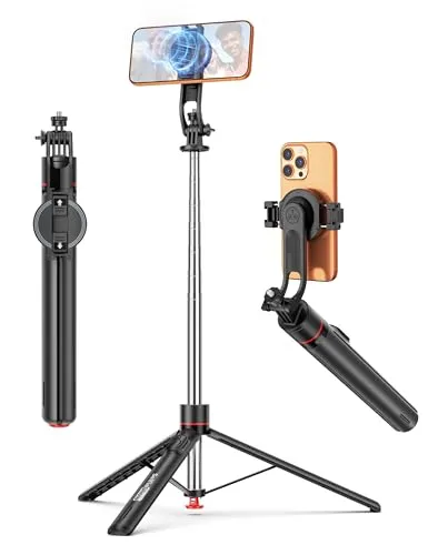 178cm Magnetischer Automatisches Handy Stativ Selfie Stick, Auto Open Handystativhalter Kamera Stativ für Smartphone mit Fernauslöser Ausziehbar Reisestativ Kompatibel mit Phone Kamera Gopro
