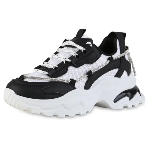 VAN HILL Damen Plateau Sneaker mit Glitzer - Damen-Sneaker im trendy Design mit Blockabsatz und glitzernden Akzenten, perfekt für einen stylishen Auftritt.