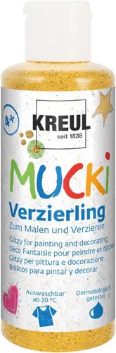 KREUL 24353 - Mucki Verzierling, Glitzergold, 80 ml Flasche, glitzernde Kinderef