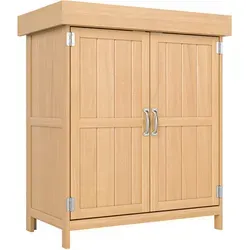 Outsunny Gartenschrank Tannenholz, wetterfester Geräteschuppen - Gartenhausschränke mit Doppeltür und 2 Fächern, ideal für Garten und Balkon, aus robustem Tannenholz, bietet ausreichend Stauraum für Ihre Gartenutensilien.