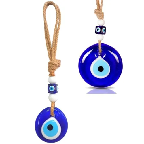 JJiaoLinin 2PCS Türkisches blaues Auge Evil Eye Amulett, Home Decor Schutz Segen Geschenk Glasperlen Anhänger, Blaue Augen Schlüsselanhänger, Auto Hängeornament, Amulett Glück und Schutz Charm (5 cm)