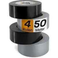 Hinrichs Klebeband 4 Rollen Panzerband schwarz und silber 50m - Klebstoffe – Universelles Allzweckband mit extra starkem Halt, ideal für Handwerker, Camper und kreative Bastler. Umweltfreundlich, wasserfest und rückstandsfrei entfernbar.
