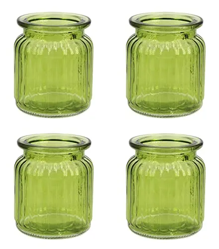 Creativery Windlicht Glas 8x9cm Set 4 Stück Windlichtglas Teelichthalter Teelichtgläser kleine Vasen grün