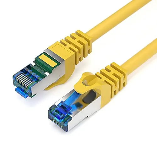 JAMEGA - 3m CAT 7 Netzwerkkabel Gigabit Ethernet LAN Kabel in gelb | 10000 Mbit s | Patchkabel Cat.7 Rohkabel S FTP PIMF Schirmung mit RJ45 Stecker | Switch Router Modem Access Point