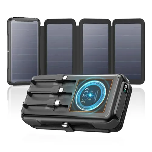 ADDTOP Solar Power Bank 16000mAh – Schnelles kabelloses Laden mit 4 Solar Panels
