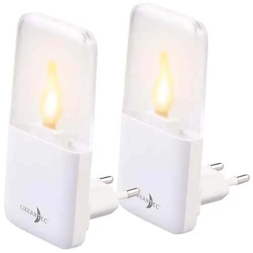 Lunartec Nachtlichter Baby: 2er-Set LED-Kerzenflackern-Nachtlichter, Steckdose, Dämmerungssensor (Steckdosen Kinder, LED-Orientierungsleuchte, Stimmungsleuchte)