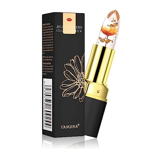 Pakivs Flower Jelly Lippenstift Magic Temperature Color Change Feuchtigkeitsspendender Lippenbalsam Lang anhaltender nahrhafter Lippenstift für Frauen und Mädchen (Gold Rose)