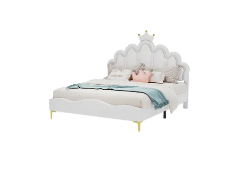 REDOM Polsterbett Kronenförmiges Prinzessinnenbett, Stauraumbett (weiche Polsterung aus kunstleder, verstellbarer LED-Umgebungslichtstreifen, Flaches Doppelbett 140*200cm), ohne Matratze