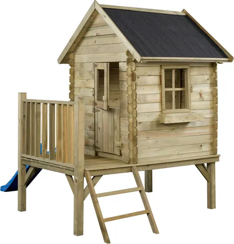 Swing King Camilla Spielhaus aus Holz mit Rutsche Natur/Blau