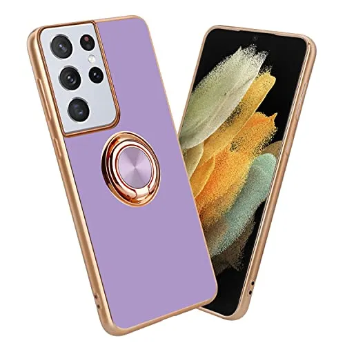 Cadorabo Hülle kompatibel mit Samsung Galaxy S21 Ultra Schutzhülle TPU Silikon Case mit Ring Design mit Kameraschutz Slim Kratzfest Gummi mit Rundumschutz Case Hülle für Galaxy S21 Ultra in Lila