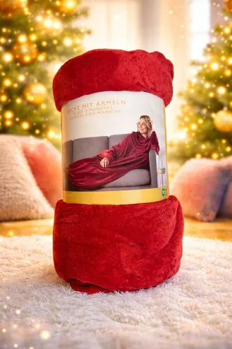 Rote Ärmeldecke TV Kuscheldecke tragbare Flanell Ganzkörperdecke 150x200