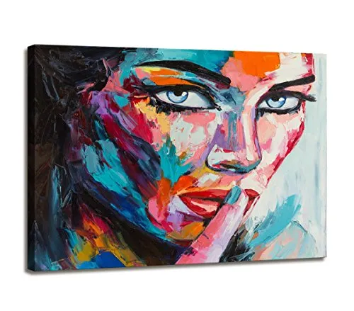 Visario 80 x 60 cm Bild auf Leinwand buntes Gesicht Frau 4006-SCT deutsche Marke und Lager - Die Bilder/das Wandbild/der Kunstdruck ist fertig gerahmt