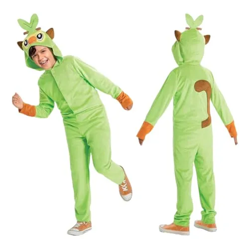 Pokémon Grookey-Overall für Kinder, offizielles Lizenzprodukt, klassisches Unisex-Kinderkostüm von Disguise, inklusive Stoffkapuze mit Charakterdetails, für Kinder im Alter von 7–8 Jahren