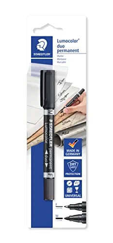 STAEDTLER 348 9 BKD Lumocolor duo permanent Marker F, Blisterkarte mit 1 Stück, 0.6 mm und M Rundspitze, schwarz