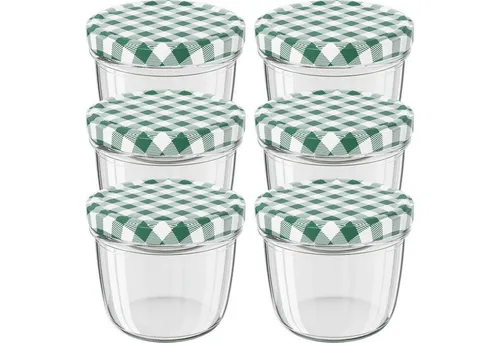 Wellgro Vorratsglas Einmachgläser Schraubdeckel grün kariert - 230 ml, (6-tlg)