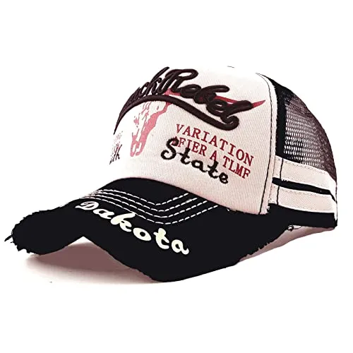 Sporty Trucker Mesh Baseballcap Black Rebel Western Distressed Vintage Retro Sommer Cap (schwarz/beige), Einheitsgröße