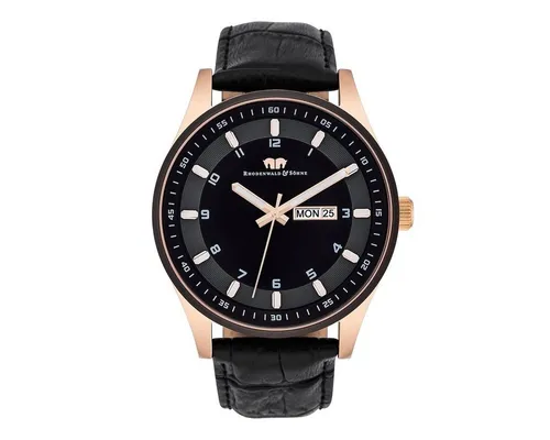 Rhodenwald & Söhne Couragian Herrenuhr - Edelstahl Quarzuhr in Roségold/Schwarz mit 5 ATM Wasserdichtigkeit, ausgestattet mit einem hochwertigen Präzisions-Quarzwerk und einem eleganten Echtlederarmband.