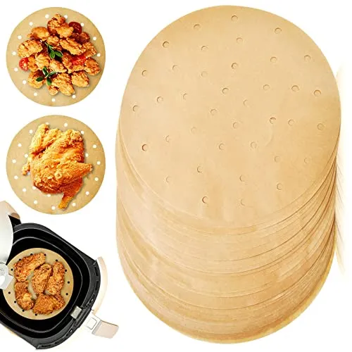 Stück Backpapier Airfryer 22CM perforiert rundes Luftfritteusen Pergamentpapier Antihaft Einweg Papiereinlagen Backen Liner Zubehör für Mikrowelle HeißLuftfritteuse Bratpfanne Ofen 100