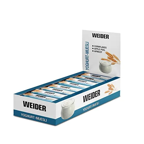 Weider Fitness Bar 24 x 35g – Schokolade, Haselnuss, Joghurt-Müsli, Kokos - Die Weider Fitness Bar ist der perfekte Snack für unterwegs. Mit 35 g pro Riegel bietet er eine ausgewogene Mischung aus Kohlenhydraten und Eiweiß in vier leckeren Geschmacksrichtungen.