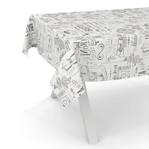 ANRO Wachstuchtischdecke Wachstischdecke Wachstuch Tischdecke abwaschbar Gartentischdecke Wasserabweisend 120x140cm Schnittkante Barista Weiß
