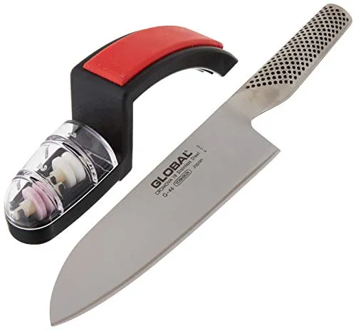 GLOBAL Messer-Set Starter Set: Santoku + Handschleifer (2-tlg)