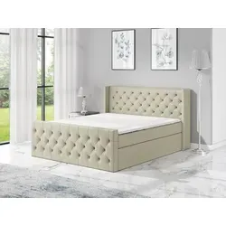 Boxspringbett GRO 120x200 mit 2 Bettkästen und Topper in Beige - Stylisches Boxspringbett mit integrierter Bonellfederkernmatratze und praktischem Bettkasten. Bietet optimalen Schlafkomfort und passt perfekt in jedes Schlafzimmer.