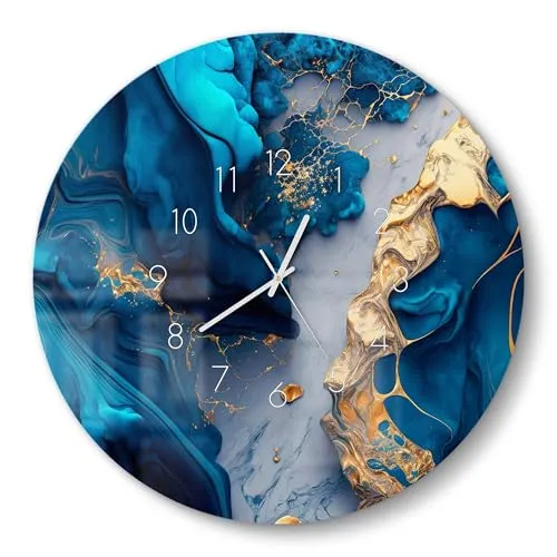DEQORI Glasuhr | Goldene Tiefen | 50 cm XXL Design Wanduhr in blau von DEQORI
