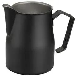Motta Europa Milchkanne (Schwarz/Weiß) - Hochwertiges Milchkännchen aus rostfreiem Edelstahl mit Teflon-Beschichtung, ideal für Latte Art und perfekten Milchschaum. Perfekt für Kaffeeliebhaber und Baristas.