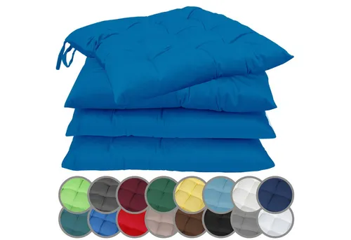 NatureMark Sitzkissen 4er-Set – Royal Blau, 40x40cm - Stuhlkissen 4er Pack, schadstoffgeprüft und ideal für drinnen und draußen, mit praktischen Bändern für sicheren Halt.