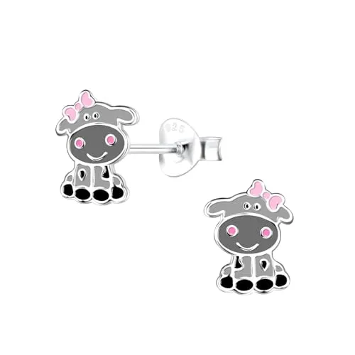 Monkimau Kuh Ohrringe Mädchen Silber 925 Kinder: Hypoallergene Kinderohrringe für Mädchen 8 Jahre - Medizinische Gesundheitsstecker & Ohrstecker aus Sterling Silber